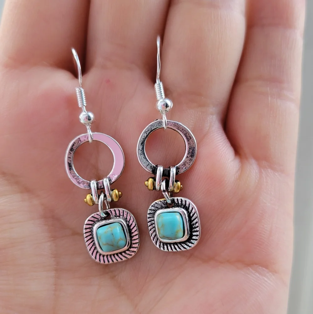 Everyday Boho Turquoise Silver Earrings - Picture 5 of 5